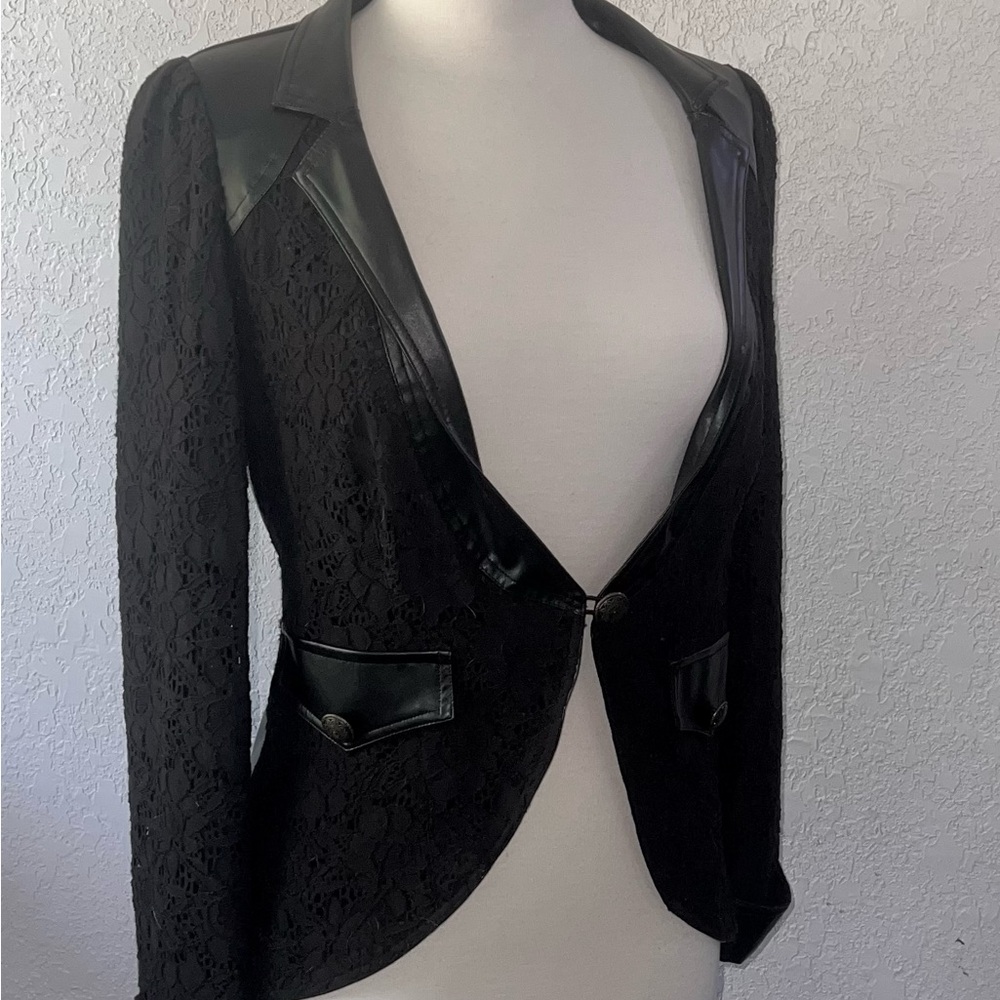 Insight Black Blazer with Textured Fabric and Satin Trim